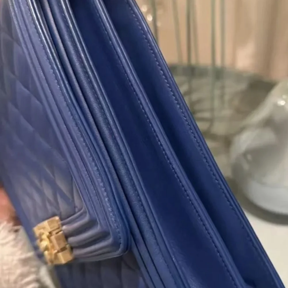 Chanel Boy North South Vertical Bag Blue Quilted Lambskin Gold HardwareAuthentic - Picture 6 of 17